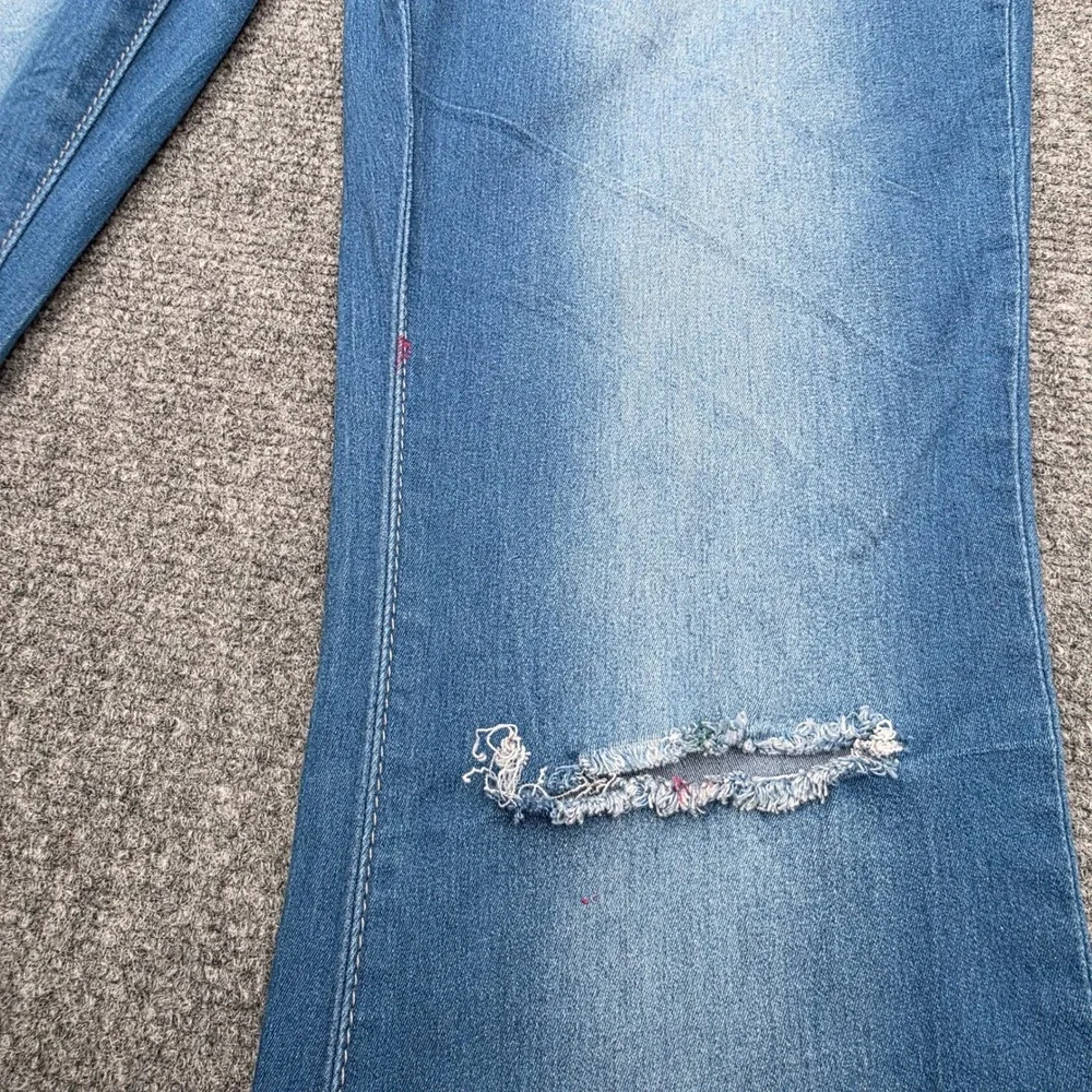 VIP Jeans Womens 13/31 Distressed Flare Bell Bottom Blue Denim Stretch Mid‎ Rise